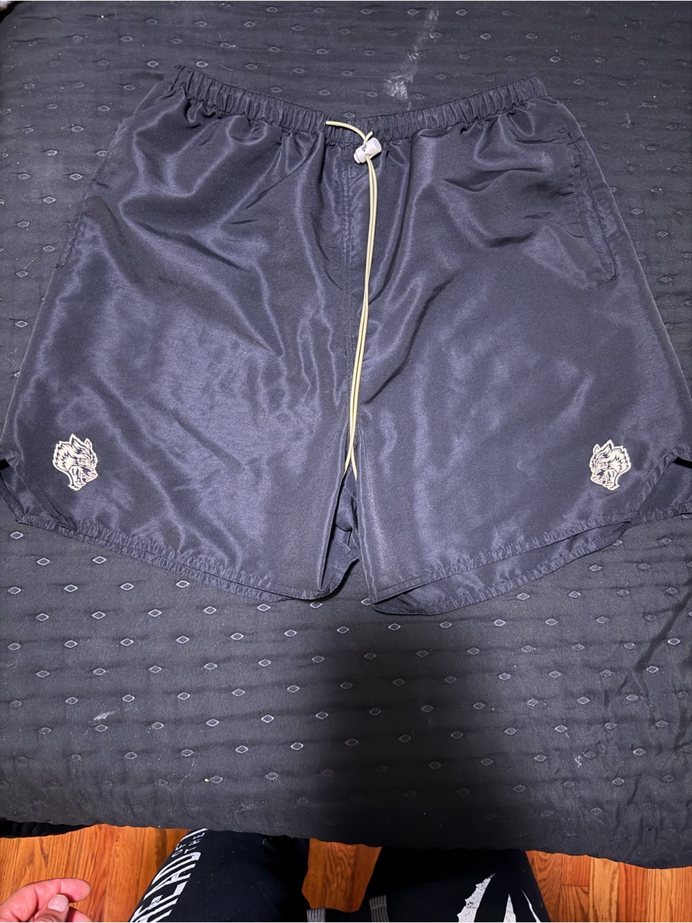 Darc Sport Black Athletic Shorts with Wolf Embroidery